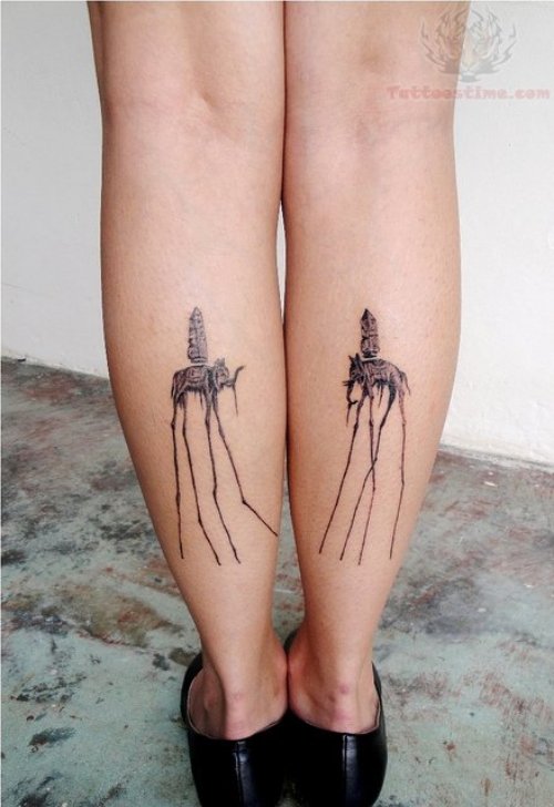 Dali Elephant Tattoo On Back Legs